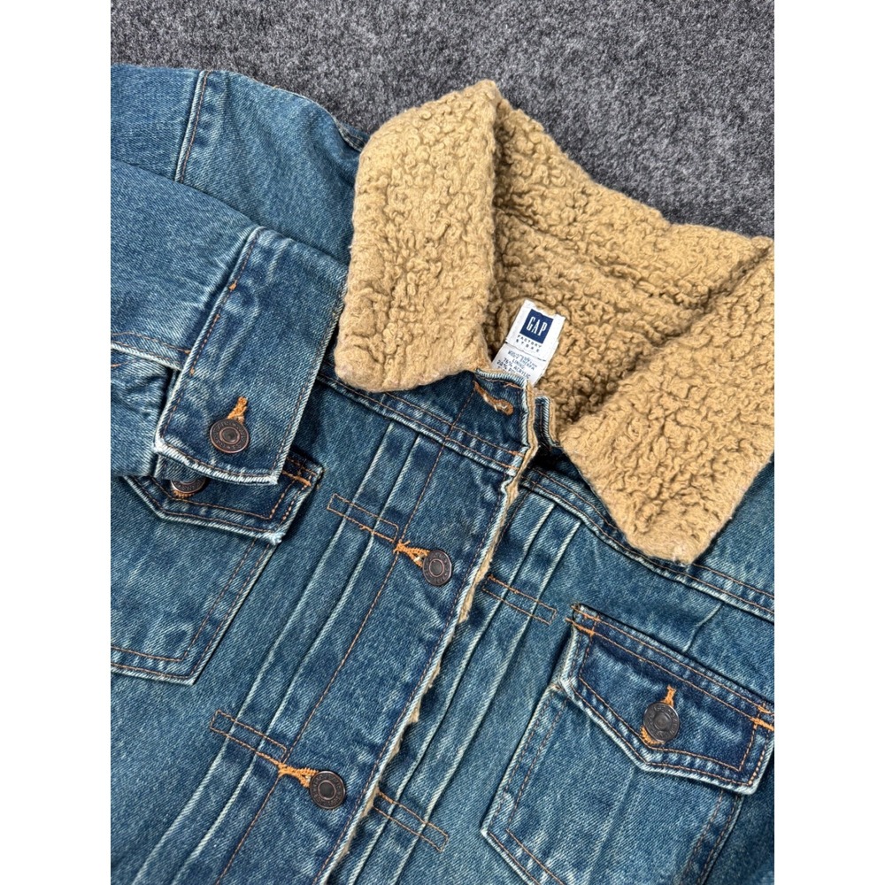 VTG Gap Factory Sherpa Lined Denim Trucker Jacket XL Blue Jean Coat Mens